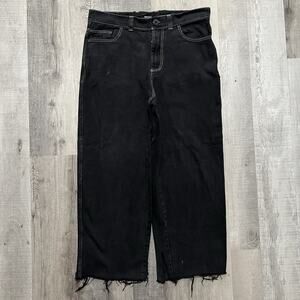 VTG Enjoi Skateboards Black Jeans Wide Leg Y2K Distressed Denim Baggy Fit Men 36